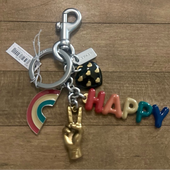 Coach Rainbow Happy Peace Heart Multi Charm Keychain Fob Bag Charm - Picture 6 of 6